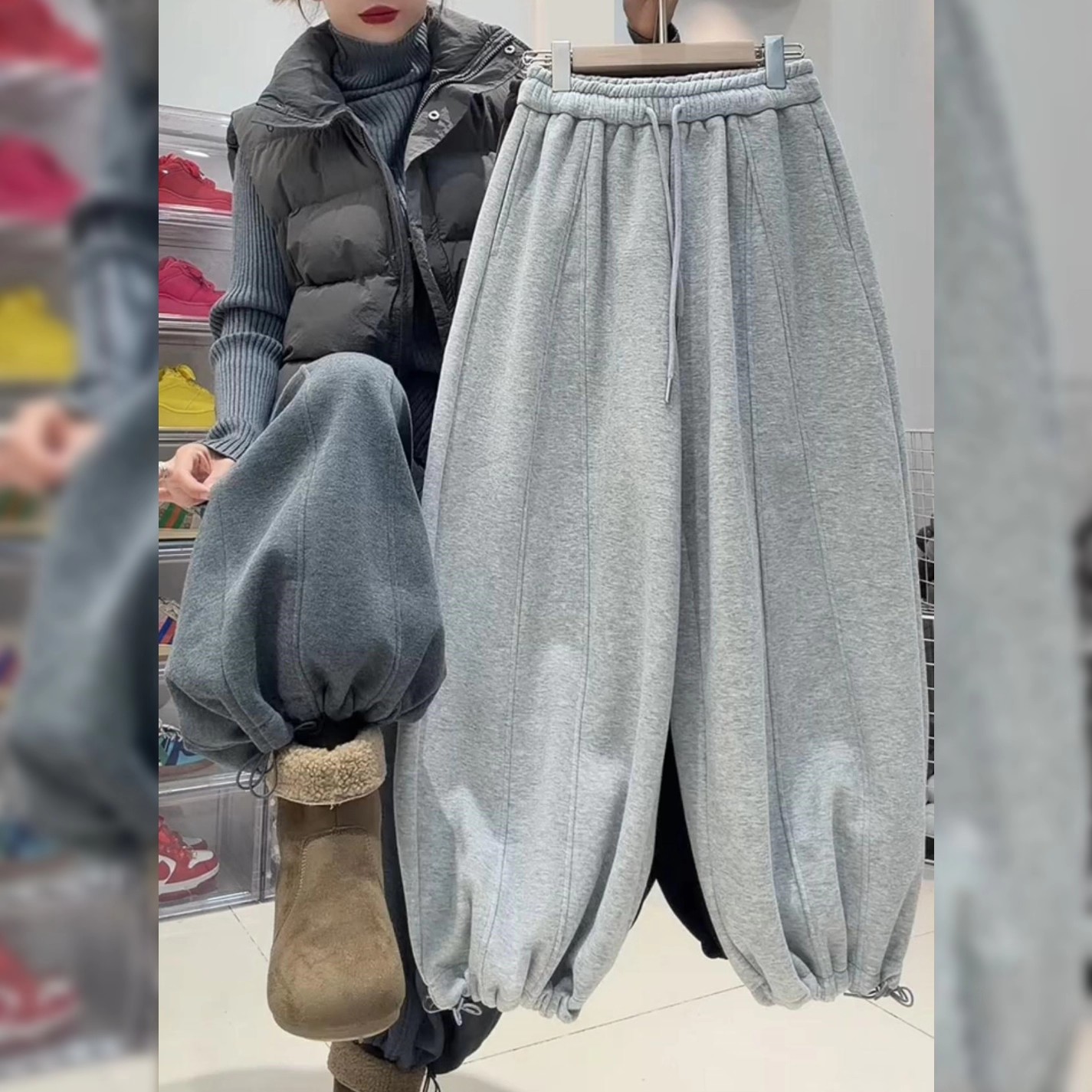 大码加绒休闲裤女宽松灯笼裤冬季