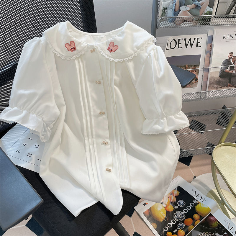 可爱花边兔子娃娃领衬衫女夏季