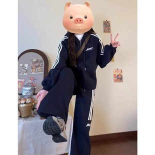 宽松胖mm300斤时尚 女春秋季 卫衣休闲两件套 学院风运动服套装 大码