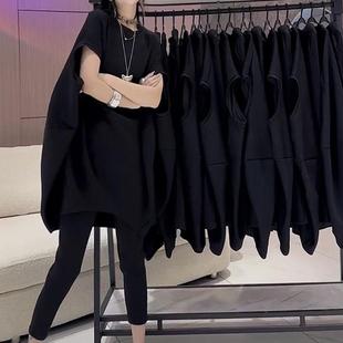 胖mm宽松显瘦遮肚蝙蝠袖 大码 T恤女夏季 300斤欧洲站中长款 上衣 无袖