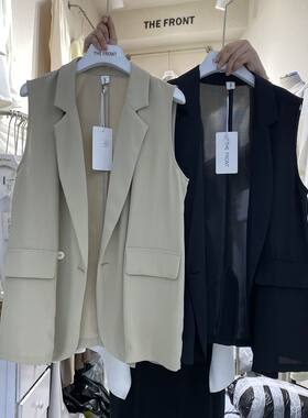翻领无袖一粒扣西服夏季西装马甲