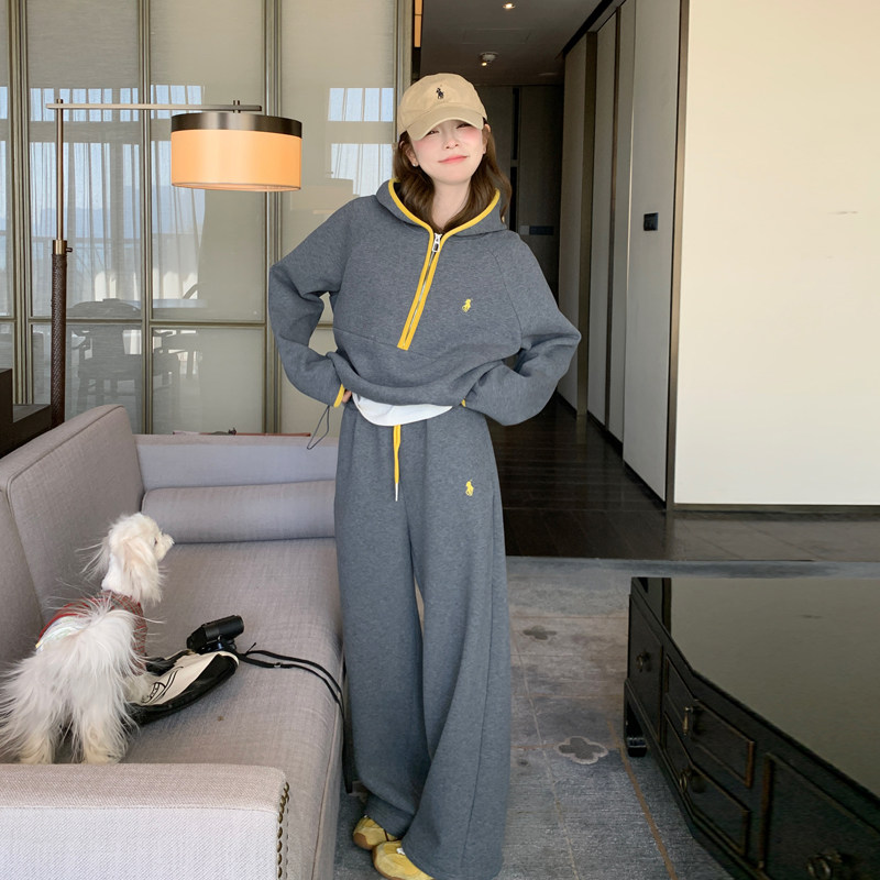 大码运动休闲卫衣卫裤时尚套装女春秋胖mm300斤超火阔腿裤两件套