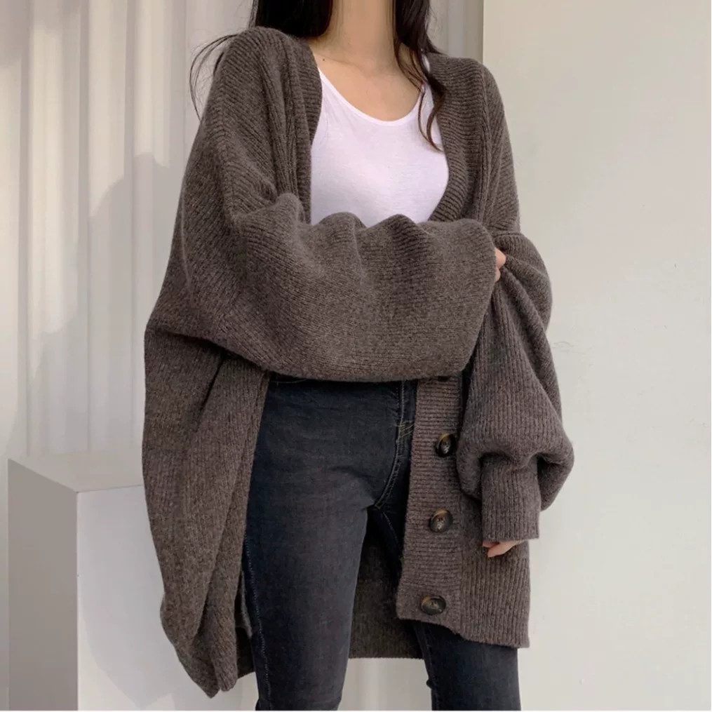 大码美拉德慵懒针织开衫毛衣外套女秋冬300斤胖mm宽松中长款上衣