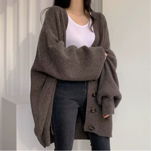 大码美拉德慵懒针织开衫毛衣外套女秋冬300斤胖mm宽松中长款上衣