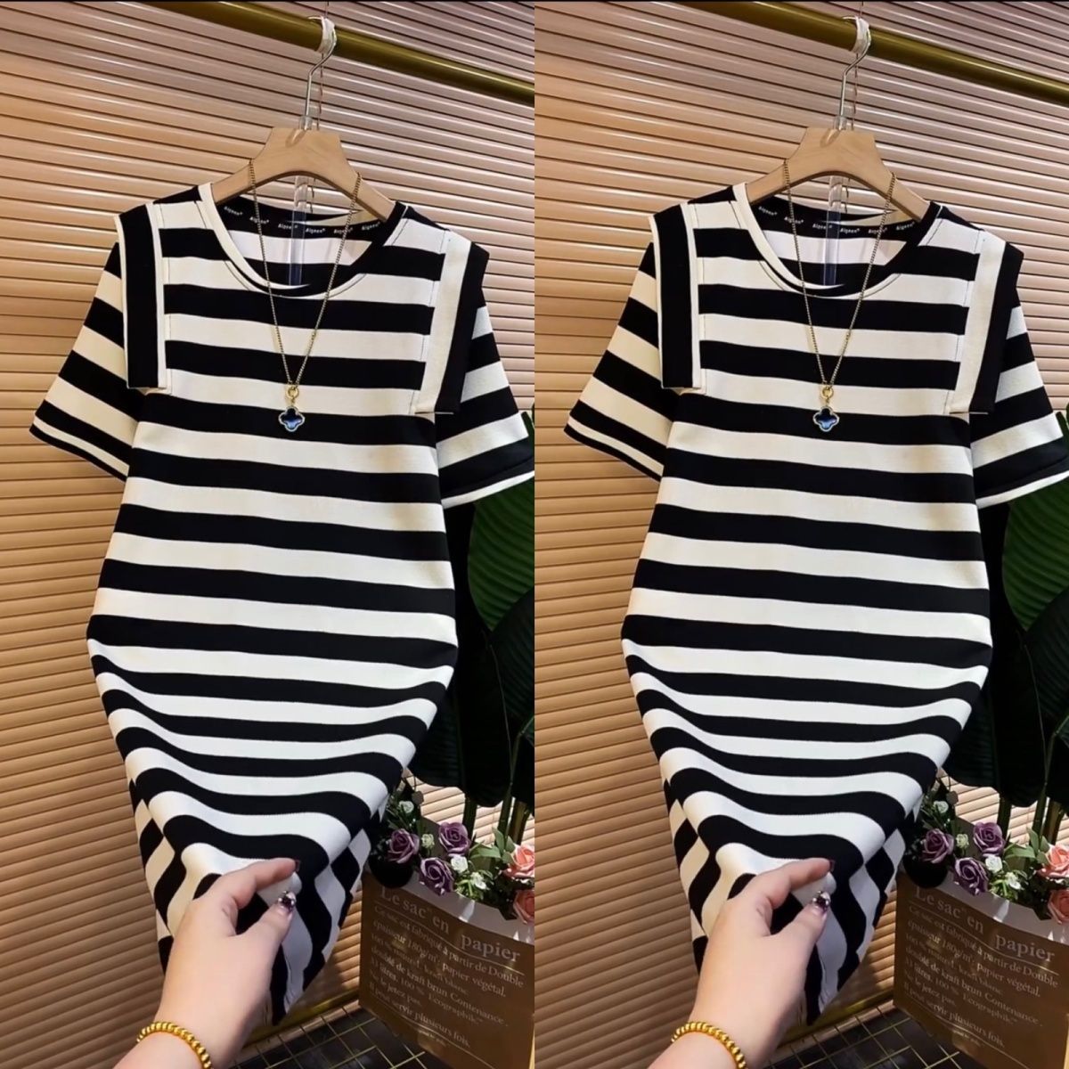 大码学院风减龄条纹连衣裙女夏季