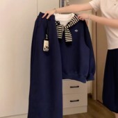 宽松胖mm300斤卫衣阔腿裤 女秋冬季 休闲两件套 学院风运动套装 大码