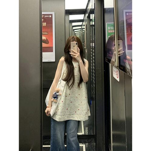 大码韩系慵懒松弛无袖t恤上衣女