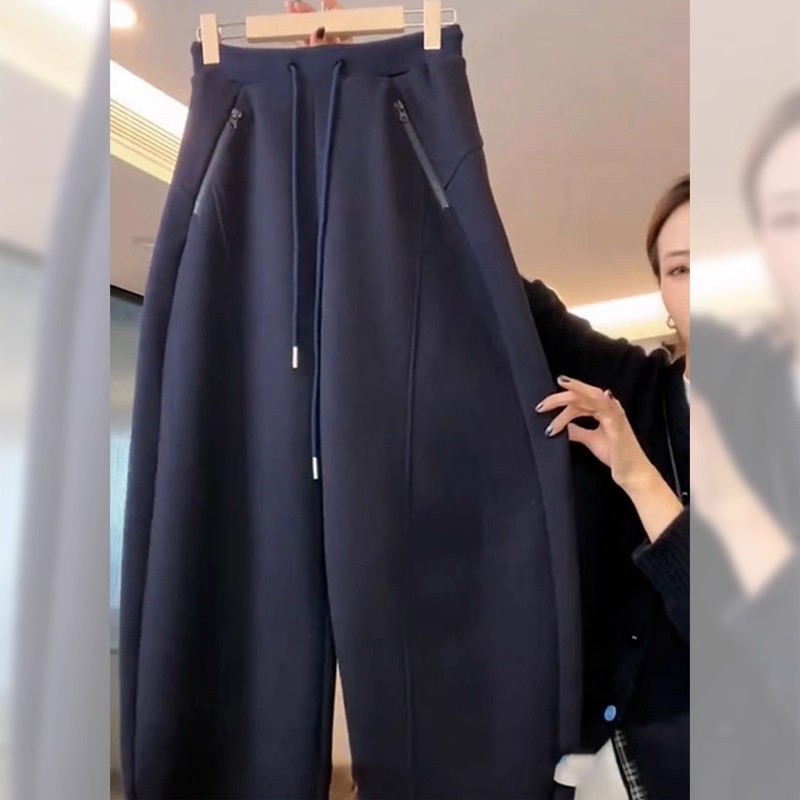 百搭宽松藏青色镰刀阔腿裤子女士