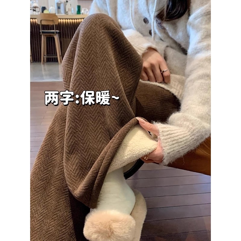 大码300斤咖色羊羔绒裤子女秋冬