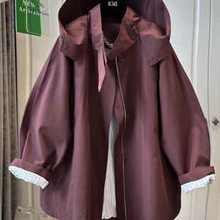 大码 洋气百搭上衣 设计感纯色连帽休闲冲锋衣女春秋胖mm300斤时尚