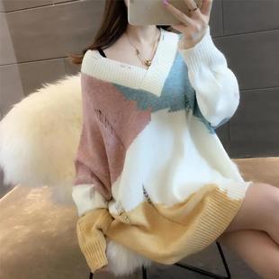 大码胖mm300斤韩版网红超火V领毛衣宽松显瘦外穿打底针织衫上衣女