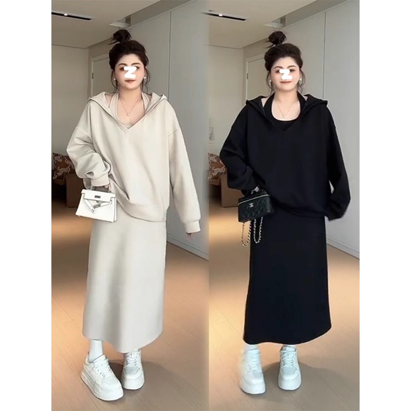 大码休闲两件套女春秋300斤胖mm