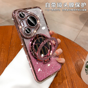 mate70pro全包防摔带镜头膜mate60高级感女pro 奢华水钻适用华为pura70pro手机壳2025新款 镜子磁吸支架硅胶套