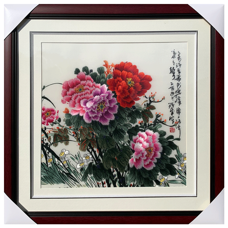 苏秀天地手工苏绣刺绣牡丹百花齐放客厅玄关书房卧室床头挂画牡丹