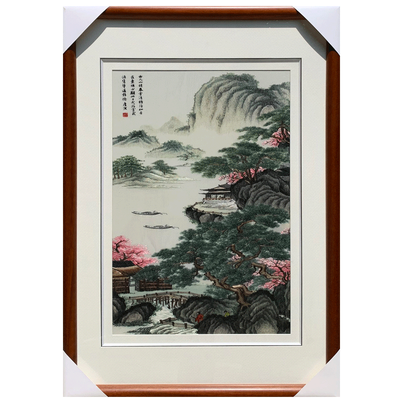 手工苏绣刺绣唐伯虎画唐寅山水书房玄关壁画商务出国礼品苏绣刺绣