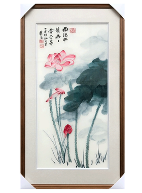 手工荷花挂画刺绣客厅书房画苏绣