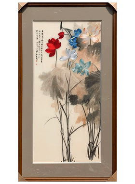 苏秀天地非遗纯手工苏绣刺绣4丝线精工水墨荷花张大千刺绣画苏绣