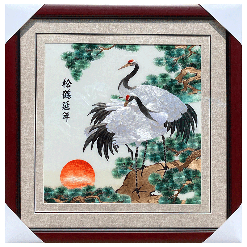 苏秀天地非遗纯手工苏绣刺绣松鹤延年祝寿特色礼品送长辈苏绣挂画