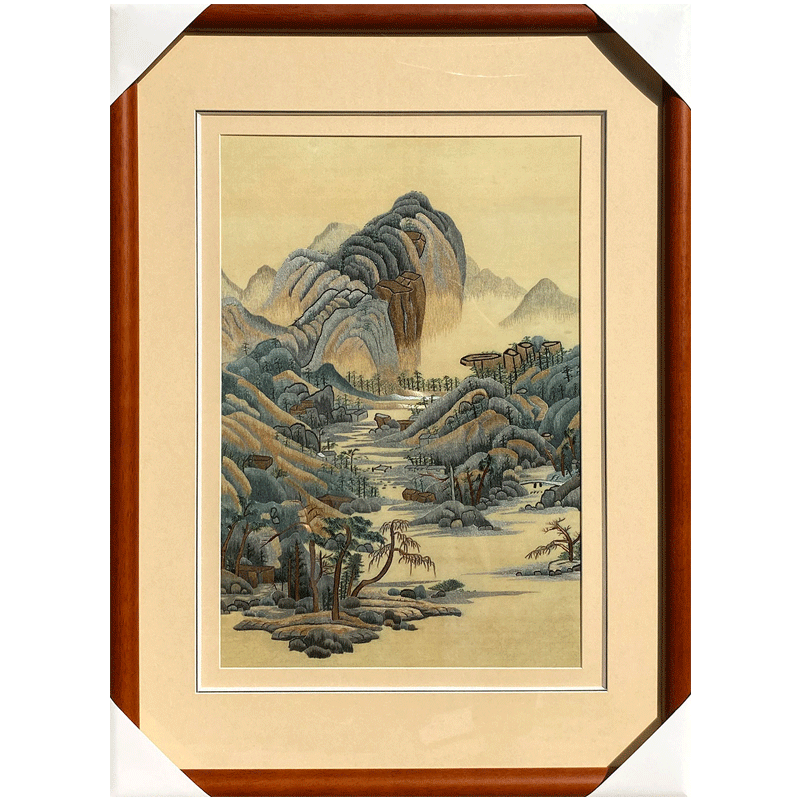 非遗纯手工苏绣刺绣唐伯虎画唐寅山水书房玄关画商务出国礼品苏绣