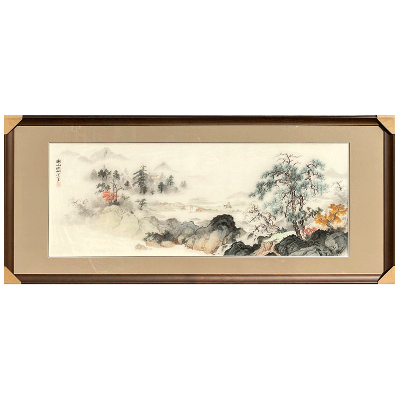 苏秀天地非遗纯手工精工4丝线古山水画客厅沙发墙挂画书房刺绣画