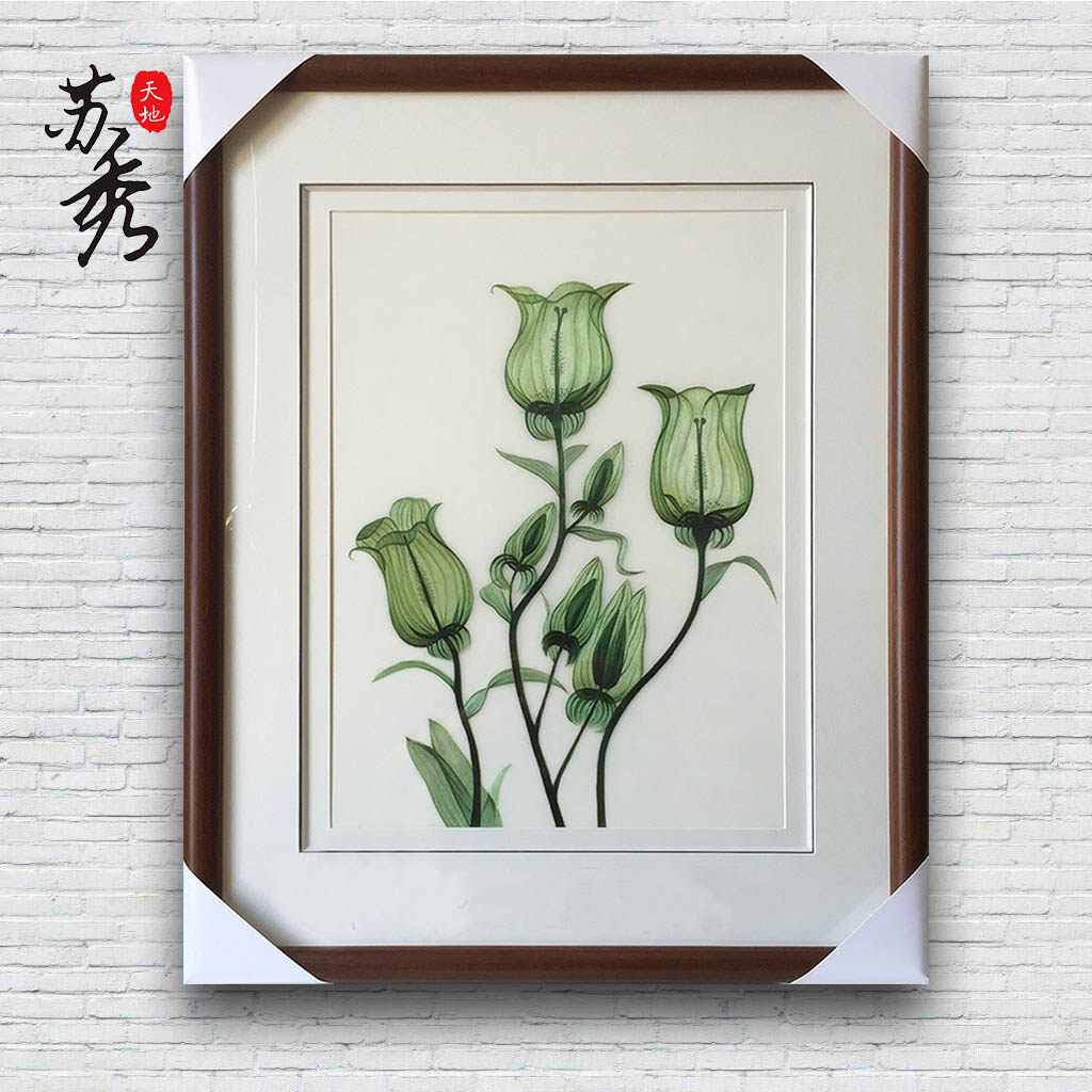 郁金香苏绣刺绣手工成品客厅卧室玄关壁画4丝线精品苏绣挂画