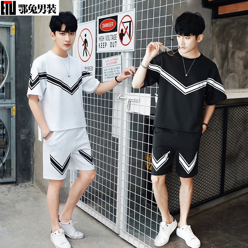 男潮男搭配体血衫显瘦衣服夏天穿的bf风园领t shirt个性潮流韩版