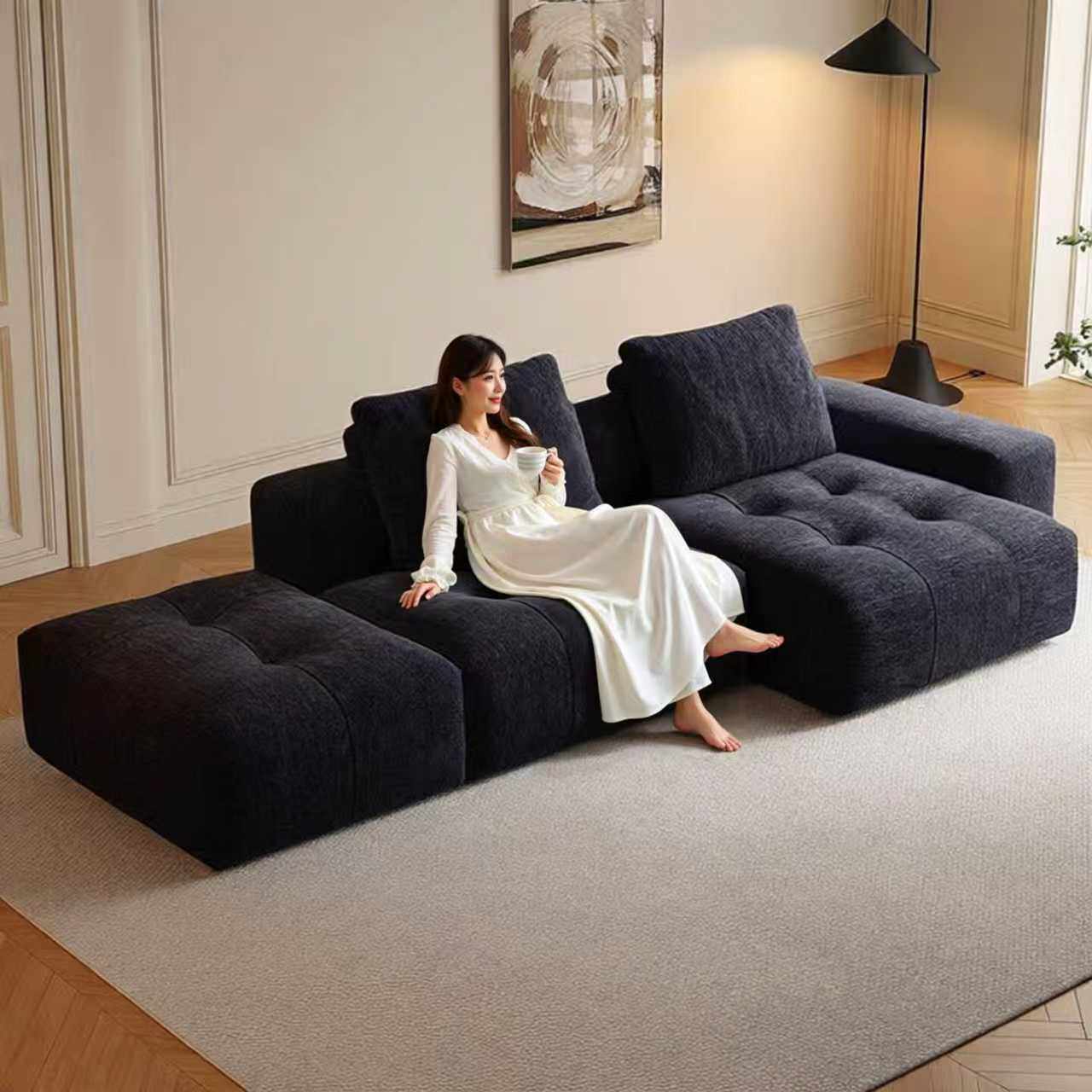 像素模块沙发豆腐块转角贵妃组合客厅简约可全拆洗雪尼尔布艺沙发