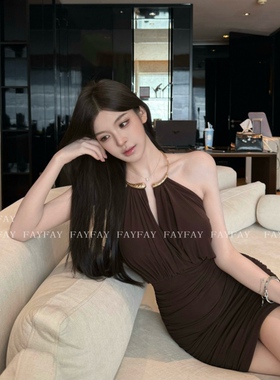 FAY【金环夜宴】纯欲金属包臀时尚连衣裙性感修身无袖褶皱