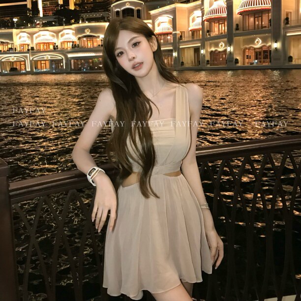 FAY【桃雾佳人】甜美漏腰显瘦名媛千金气质款连衣裙