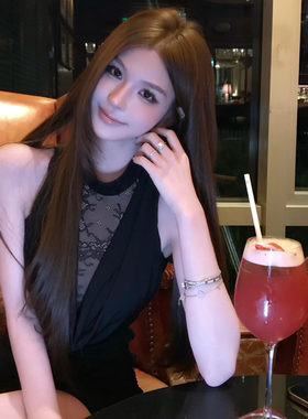 FAY【依顿美神】纯欲挂脖荡领蕾丝拼接收腰无袖连衣裙