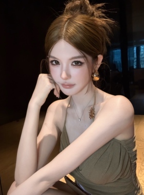 FAY【情诗】小众辣妹性感细闪不规则褶皱交叉挂脖吊带上衣