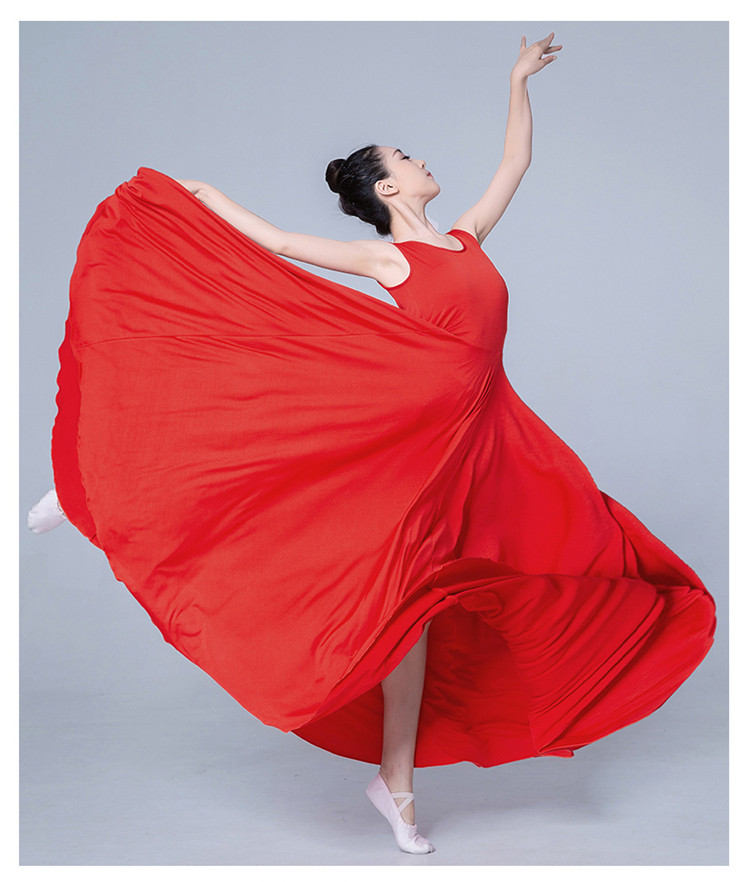 现代舞蹈演出服单色练习舞开场舞大摆裙映山红舞蹈表演服装