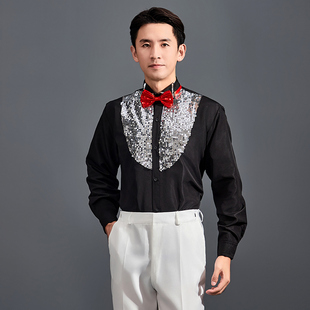 男士演出服衬衫大合唱舞台主持衬衣亮片衬衫晚会歌手舞蹈表演上装