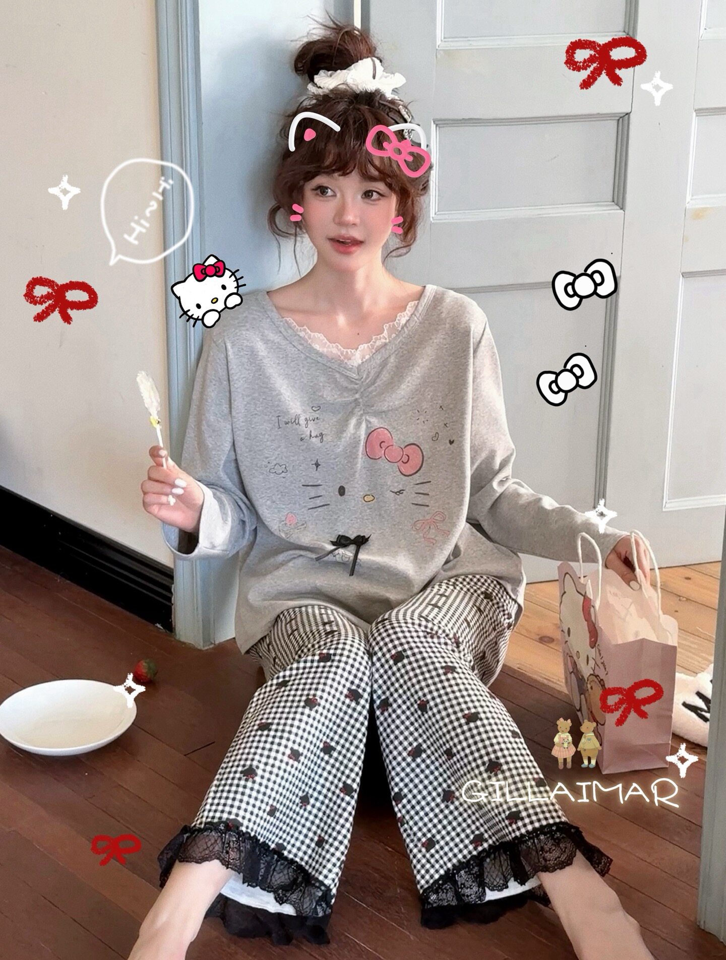 正品 Gill Aimar小熊家睡衣秋冬新款睡衣韩版可外穿家居服