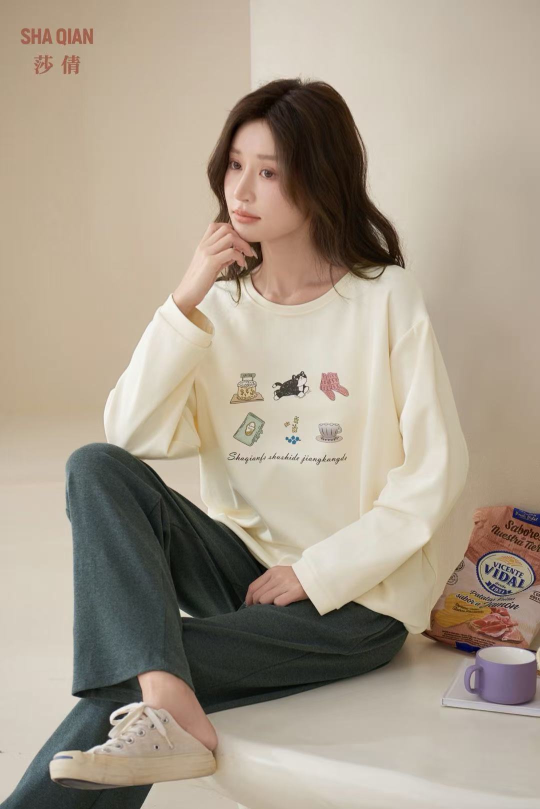 莎倩睡衣2025秋冬新款 女婴儿棉纯棉套头睡衣家居服套装