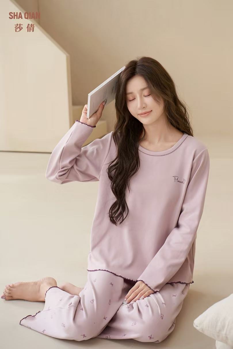 莎倩睡衣2025秋冬新款 女婴儿棉纯棉套头睡衣家居服套装