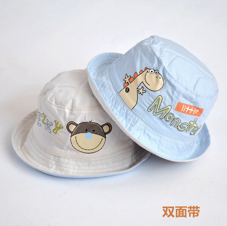 婴儿童渔夫帽春夏男宝宝纯棉遮阳帽男童全棉双面带盆帽太阳帽包邮