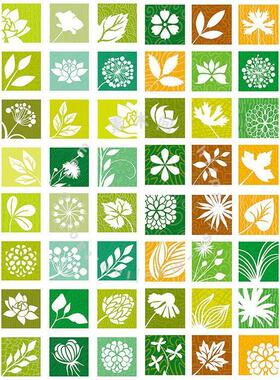 清新树叶花卉剪影图标绿色方叶子花瓣图案AI格式矢量设计素材