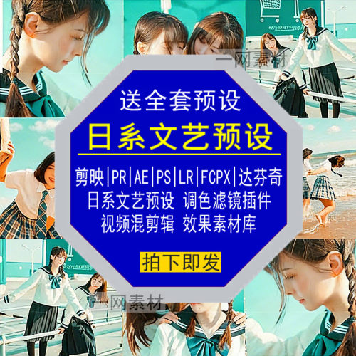 日系文艺预设PS滤镜PR调色LR剪映FCPX达芬奇LUT插件视频剪辑素材