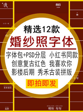婚纱照字体创意复古红色我喜欢你拼版PSD后期排版小红书设计素材