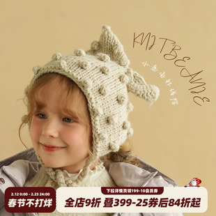 砚台家童装女童手工球球防风针织毛线秋冬季男女幼儿童针织护耳帽