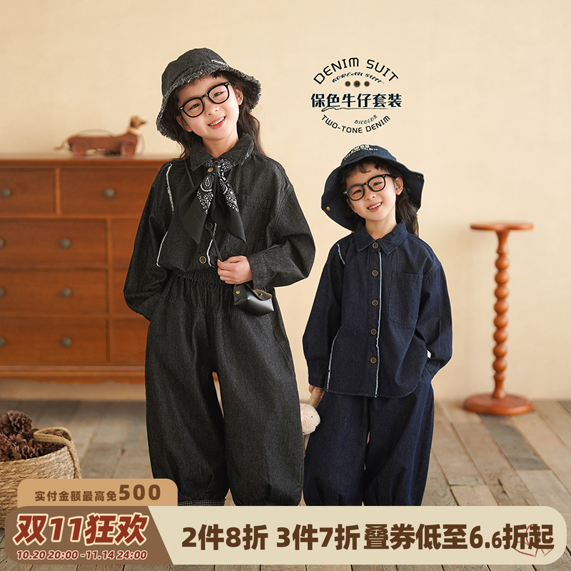 女童保色牛仔套装女宝宝两件套