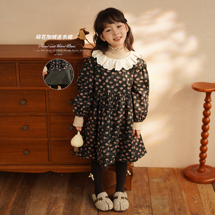 砚台家童装森系女童加绒碎花连衣裙儿童花边领裙子宝宝公主裙冬季
