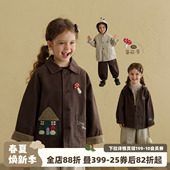 砚台家女童复古纯棉连帽外套春秋新款 中小童防风上衣 儿童刺绣开衫