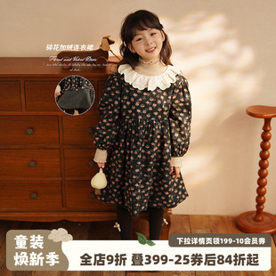 砚台家童装森系女童加绒碎花连衣裙儿童花边领裙子宝宝公主裙冬季