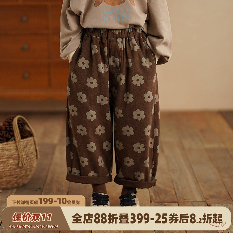 砚台家女童森系休闲裤秋季新款儿童纯棉直筒裤女宝秋冬加绒长裤子