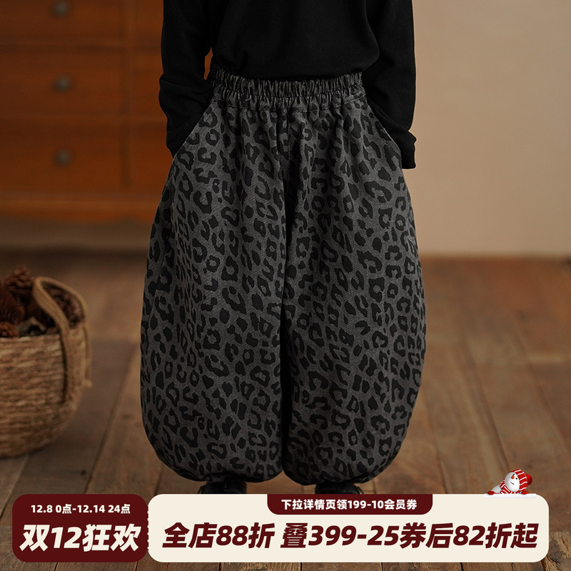 女童秋冬新款加绒保暖豹纹灯笼裤