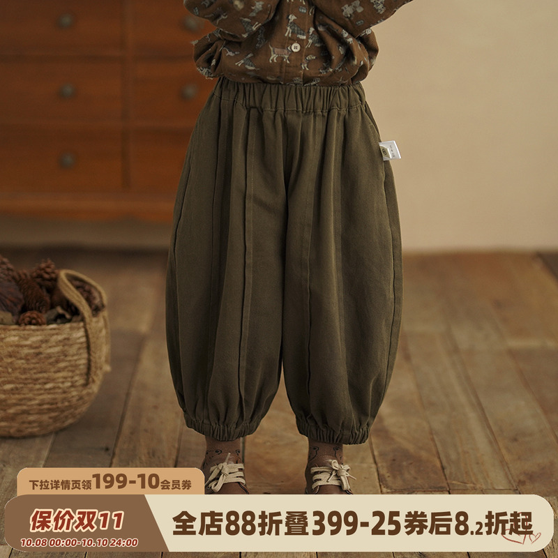 砚台家女童纯棉灯笼裤秋季新款儿童森系休闲裤宝宝加绒裤童装裤子