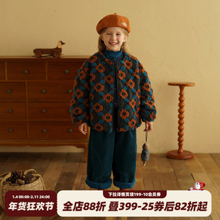 砚台家童装女童夹棉棉服套装冬装新款宝宝一体绒保暖直筒裤两件套