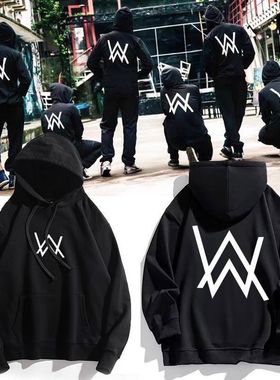 艾伦沃克alanwalker加绒卫衣DJ秋冬新款连帽帅气衣服休闲情侣装